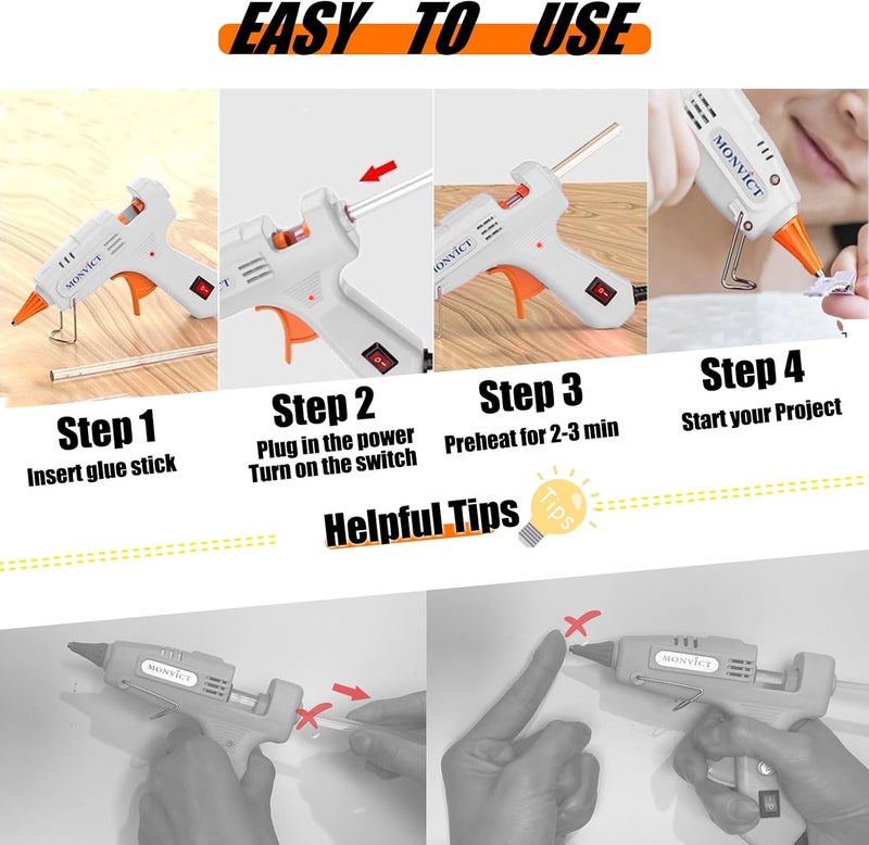 MONVICT Hot Glue Gun Kit, Mini Glue Gun with Carrying Case,20 Pcs Premium Glue Sticks, 10 Pcs Wood Craft sticks, Fast Preheating Hot Melt Glue Gun for School Crafts DIY Arts Gift (White, 30Watts) - Image 5